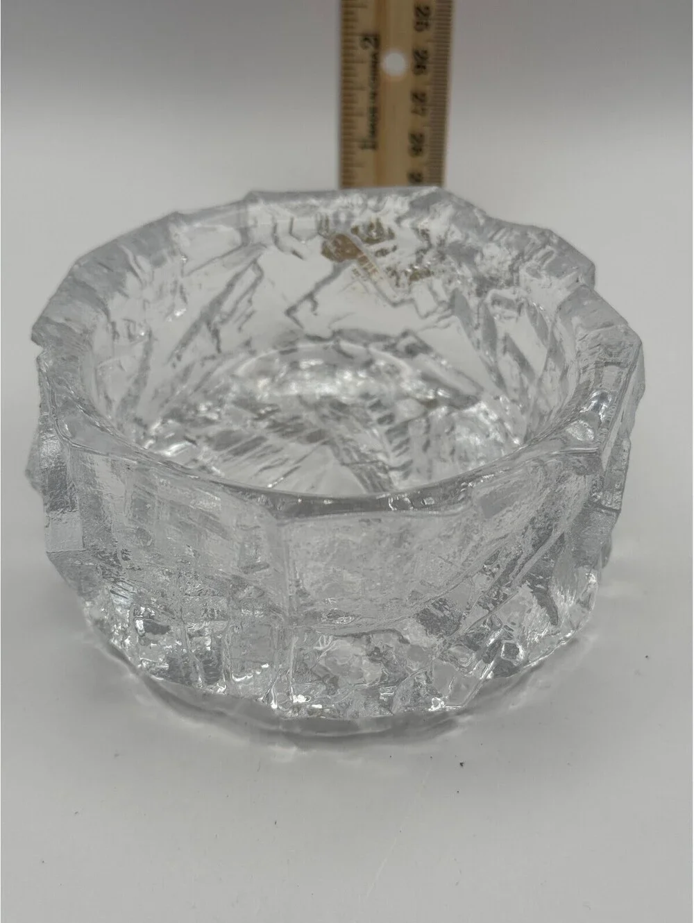 Daum France Signed Crystal Ice Glass Trinket Bowl Catchall Art Glass Vintage
